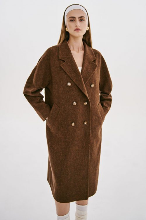 DOUBLE-BREASTED WOOL-BLEND COAT
