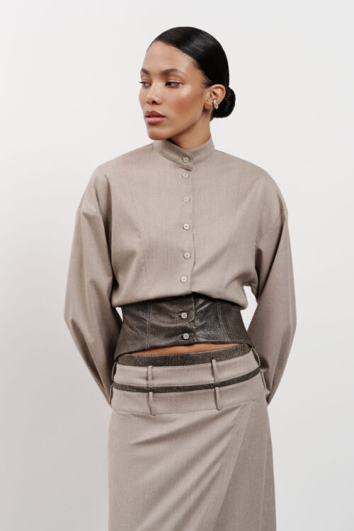 LEATHER DETAIL CORSET SHIRT