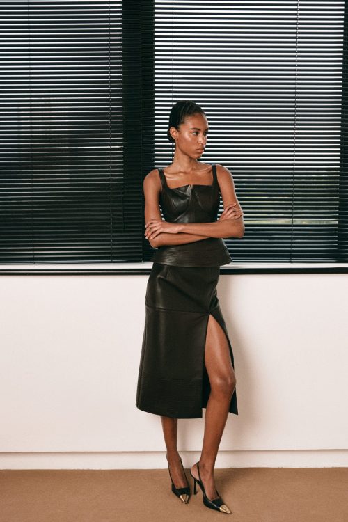 LEATHER SLIT SKIRT