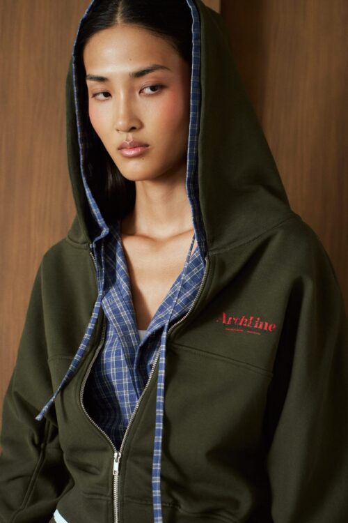 KHAKI FULL-ZIP HOODIE