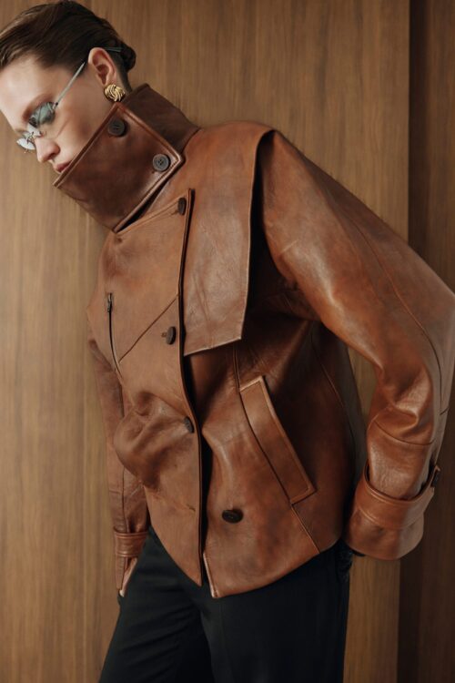 TURTLENECK LEATHER JACKET